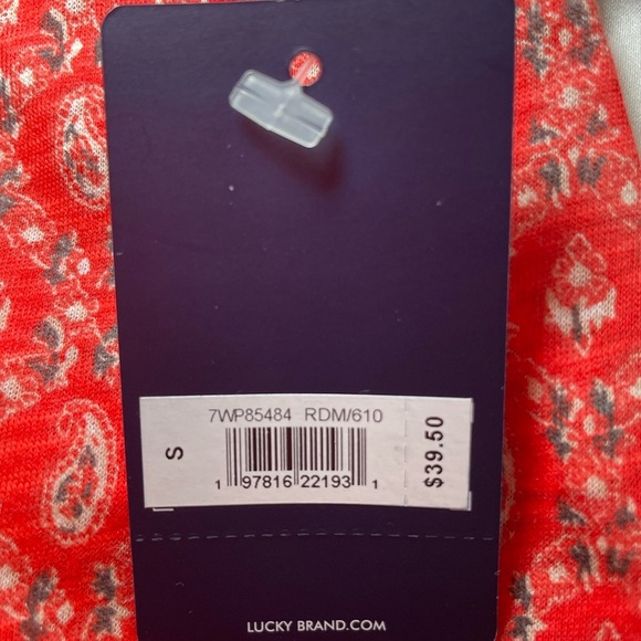 Lucky Brand Red Floral Mix Border Boho Top Pullover T-Shirt sz S - Picture 4 of 6